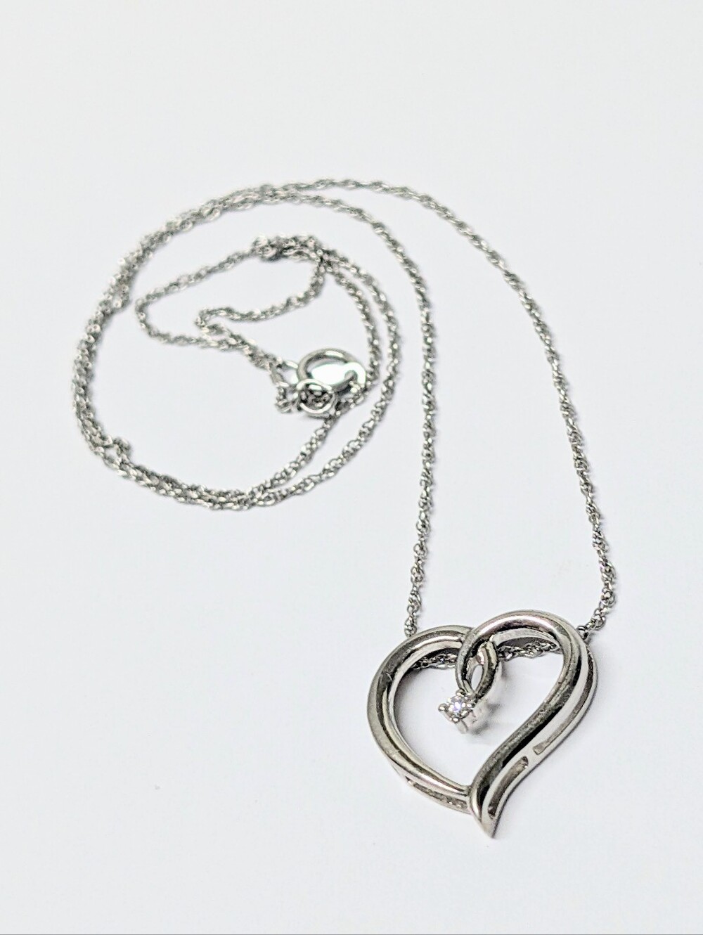 Sterling Silver Genuine Diamond Solitaire Heart Pendant Necklace